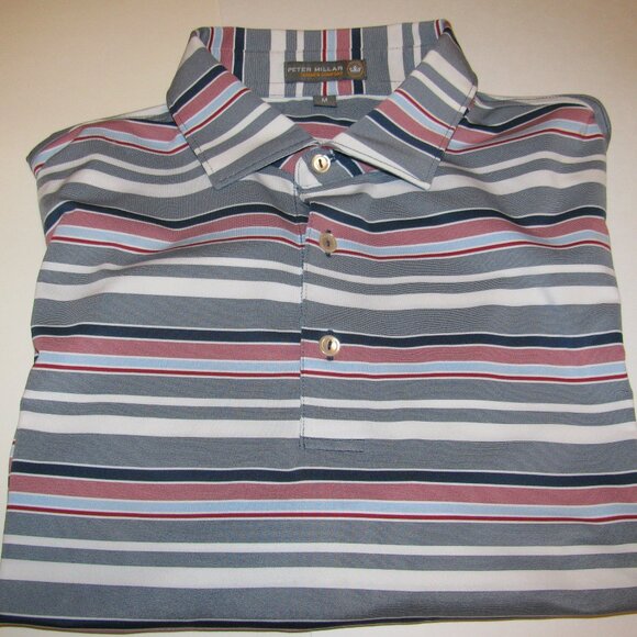 Peter Millar Summer Comfort Mens Medium Short Sleeve Golf Polo Striped - Picture 1 of 9